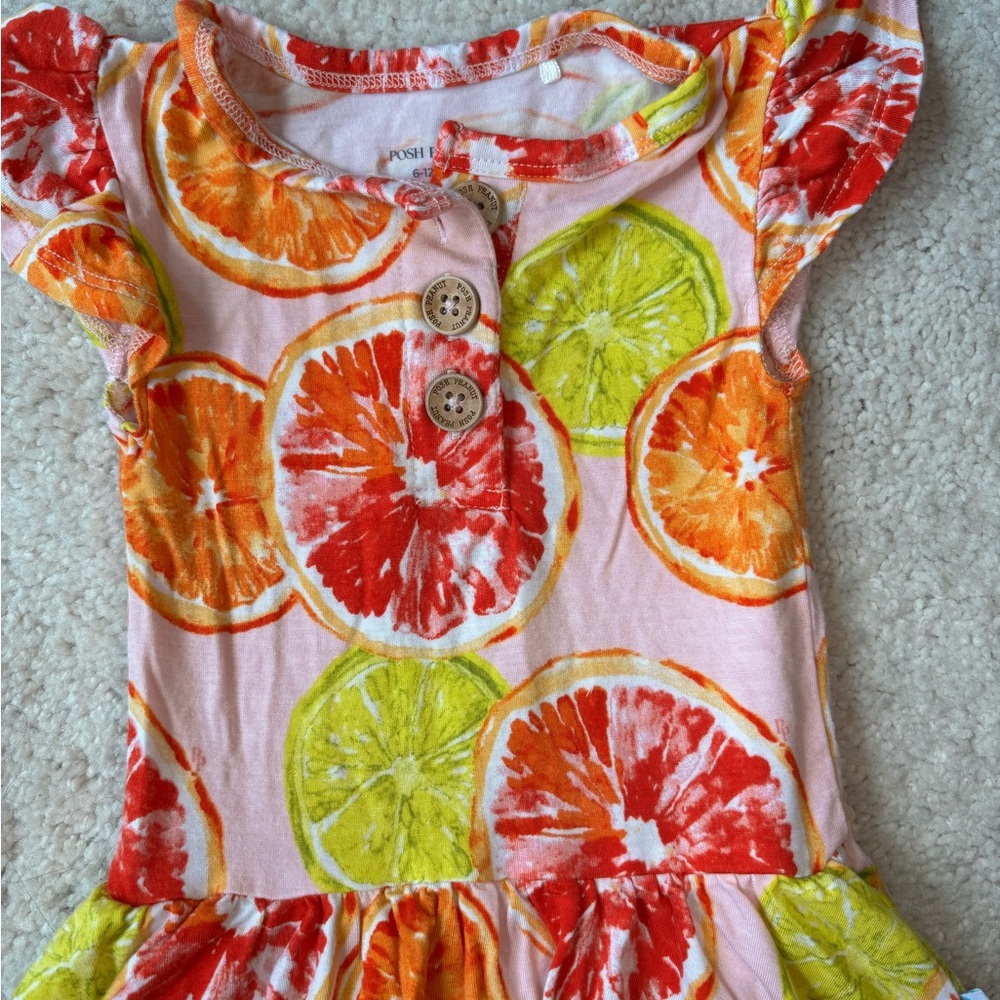 Posh Peanut Flutter Sleeve Twirl Bodysuit in a Citrus print - Picture 2 of 7